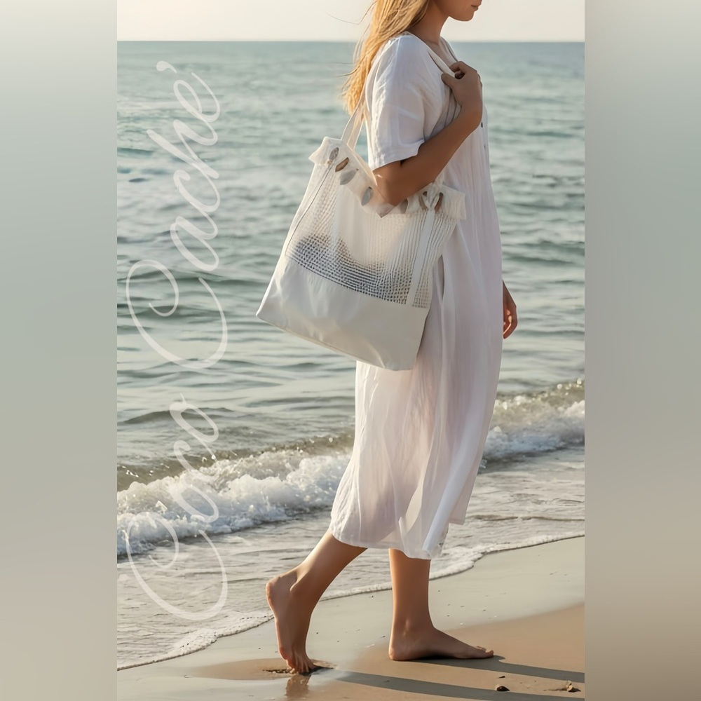 Aruba Bohemian Embellished Fringe Seashell Double Handle Shoulder Tote Bag